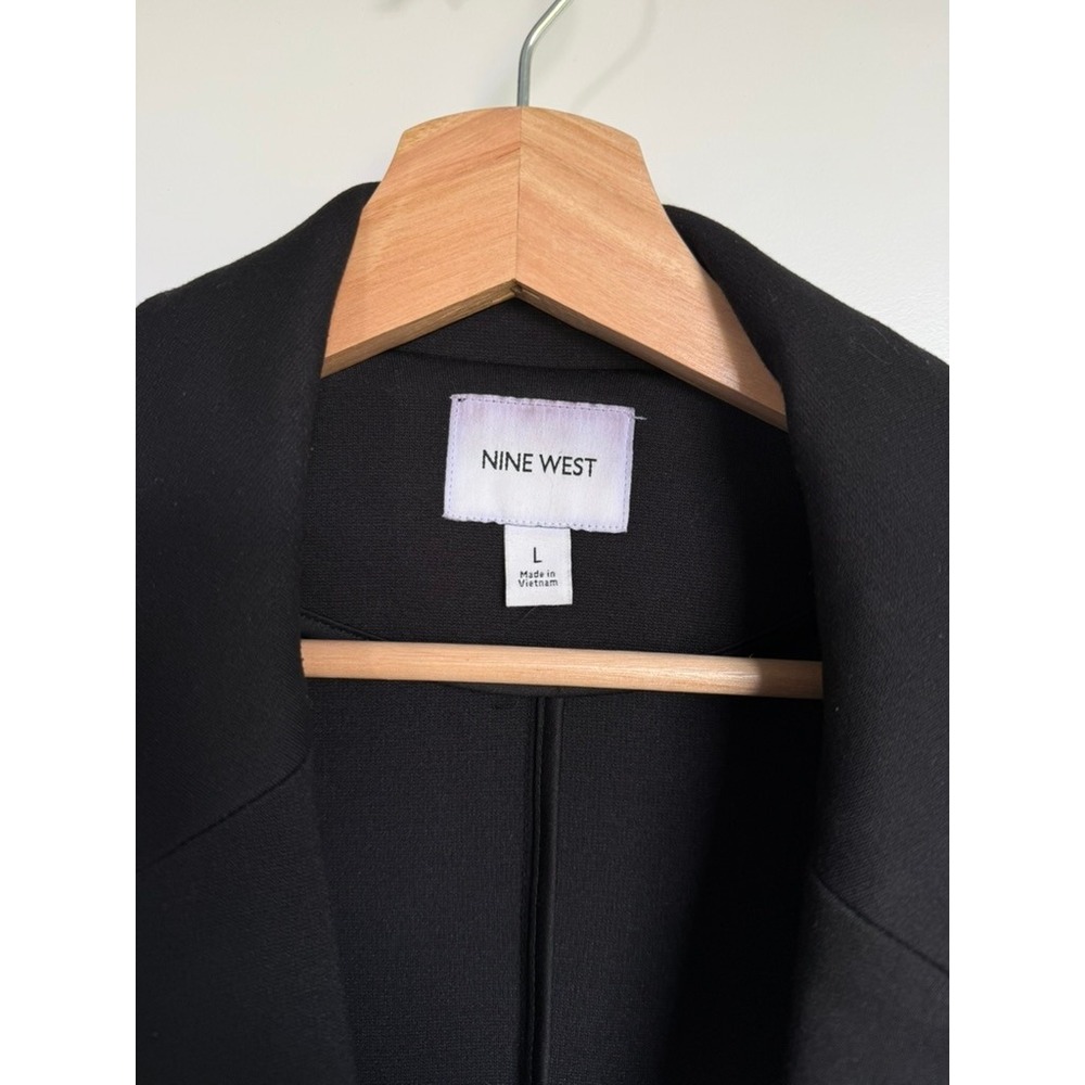 Nine West Womens Black Ruched 3/4 Sleeve Open Front Blazer Jacket Large - Picture 3 of 10
